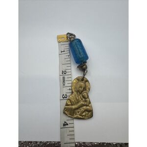 Vintage Virgin Mary Brass Pendant With Blown Glass Bead OOAK RARE